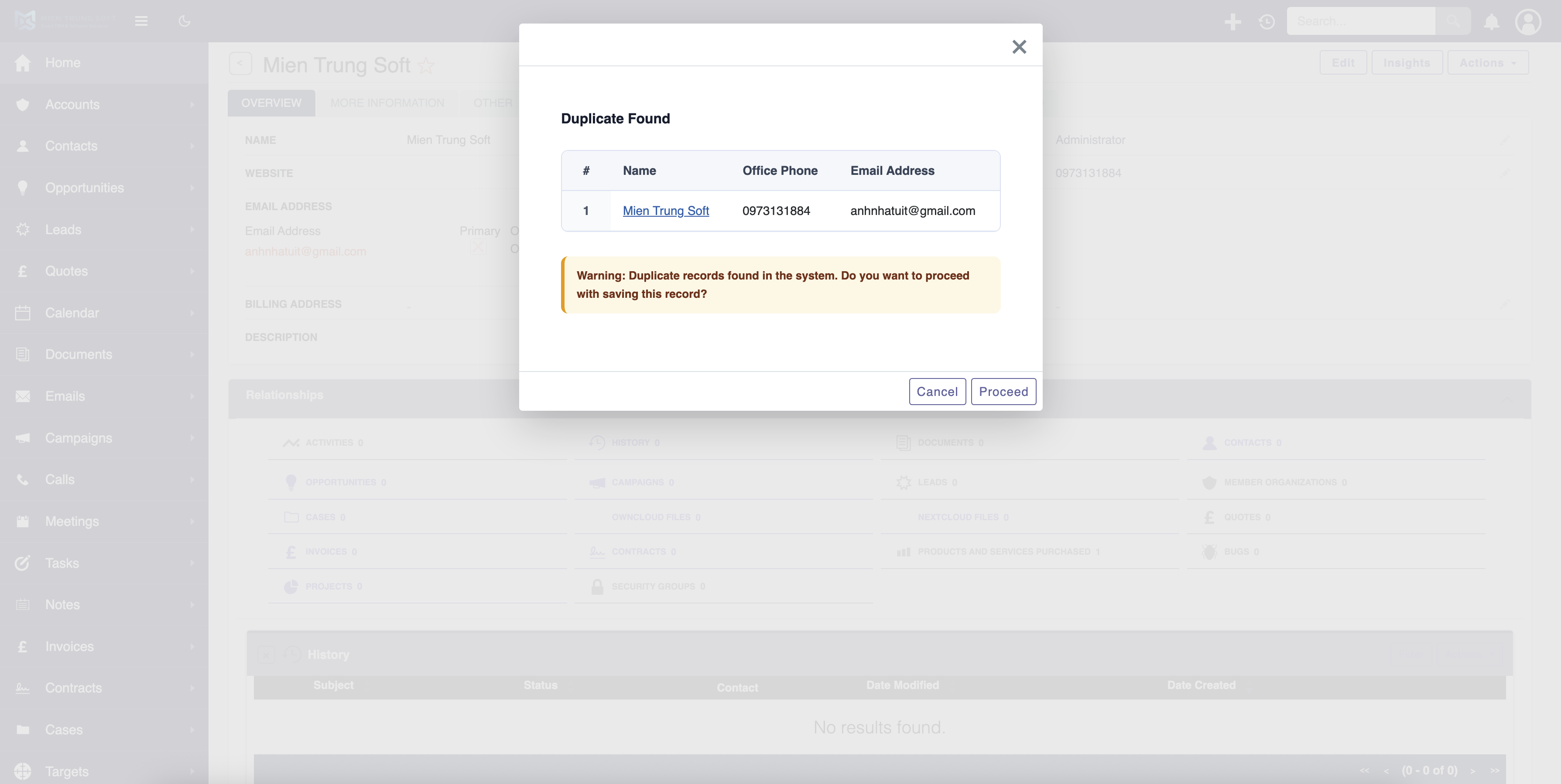 MTS Duplicate Check (SuiteCRM 8) screenshot #2