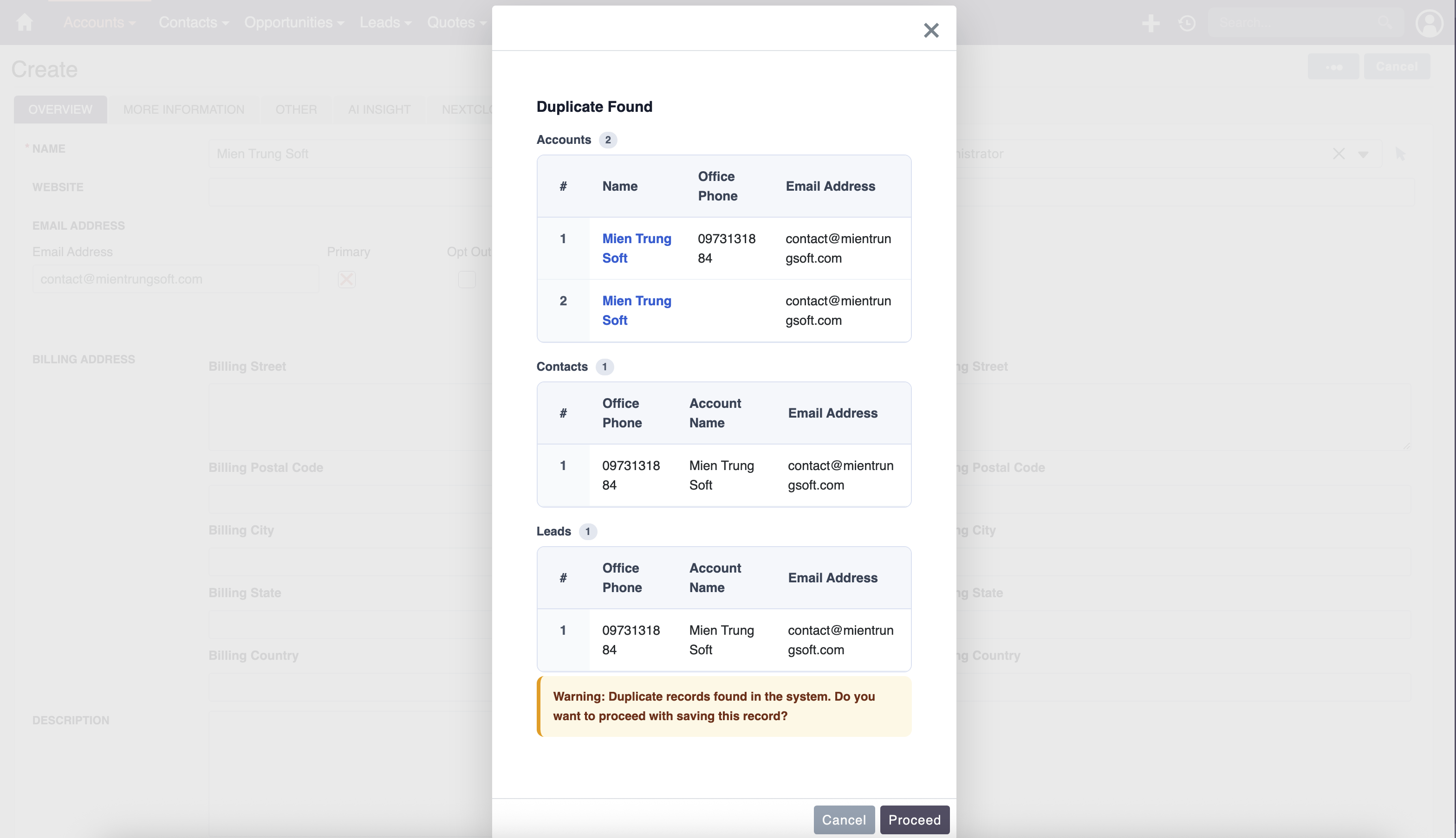 MTS Duplicate Check (SuiteCRM 8) screenshot #3