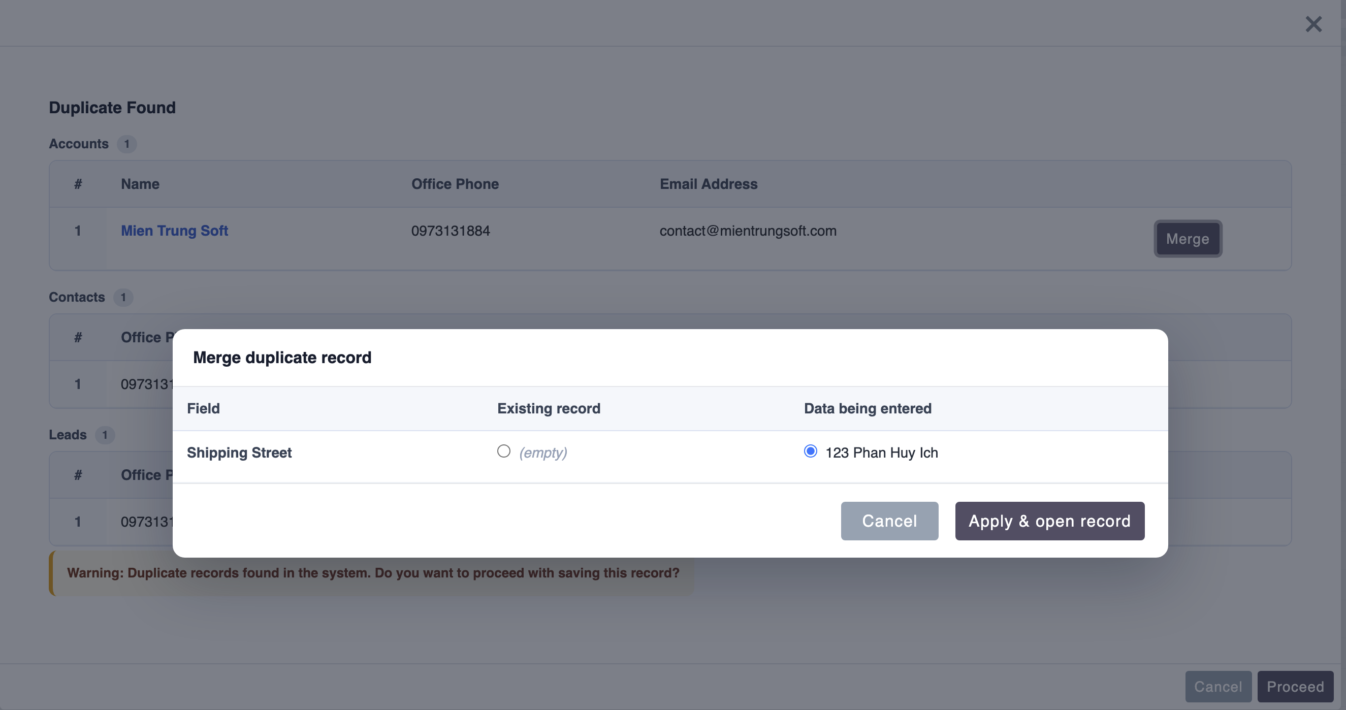 MTS Duplicate Check (SuiteCRM 8) screenshot #5