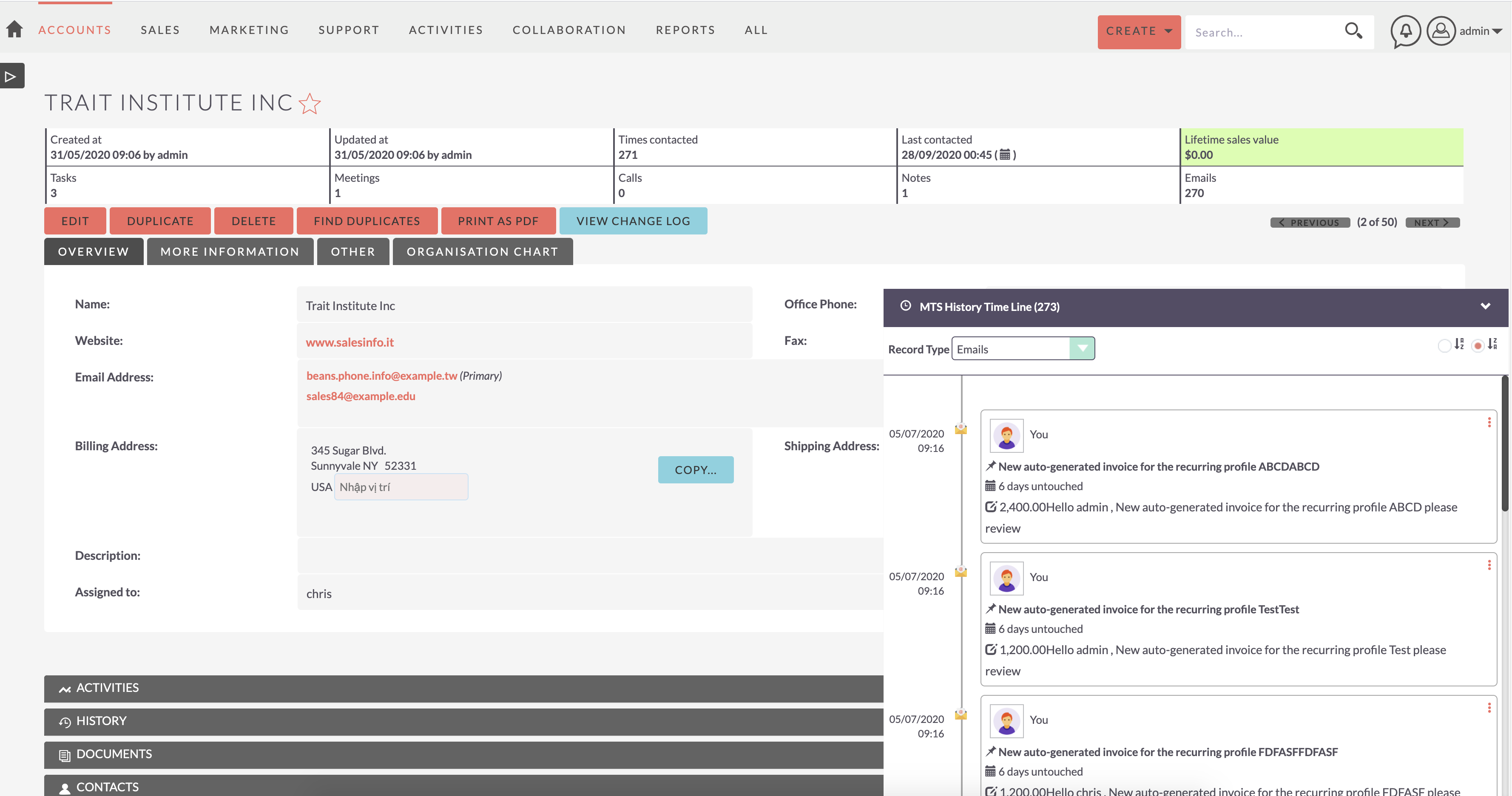 SuiteCRM default activity and history subpanels