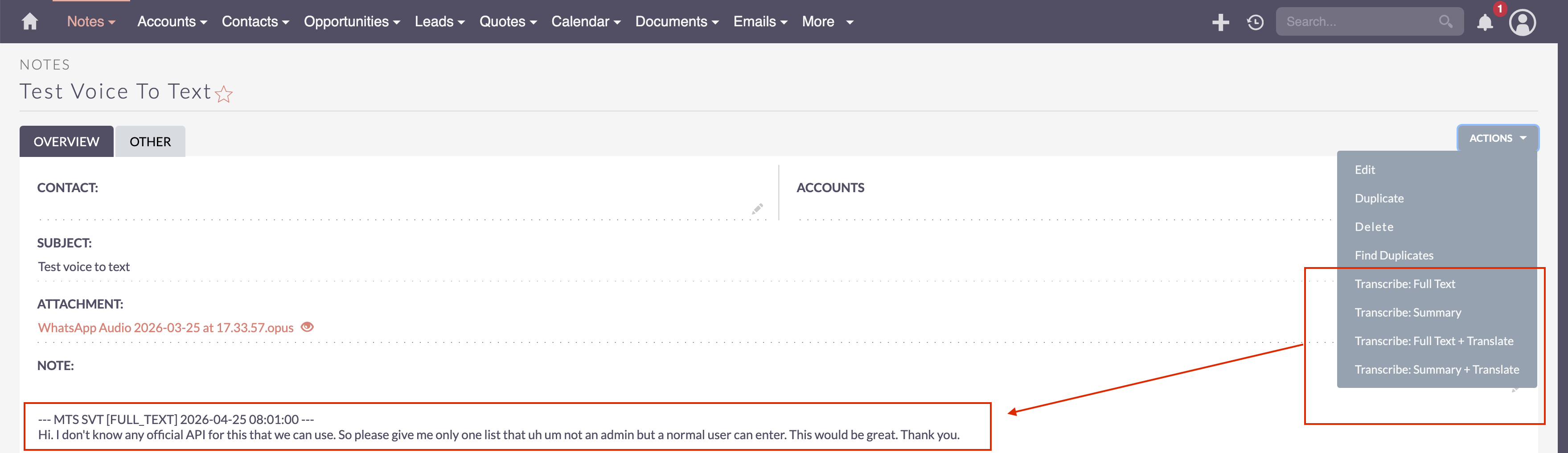 MTS SuiteVoice Transcriber screenshot #1