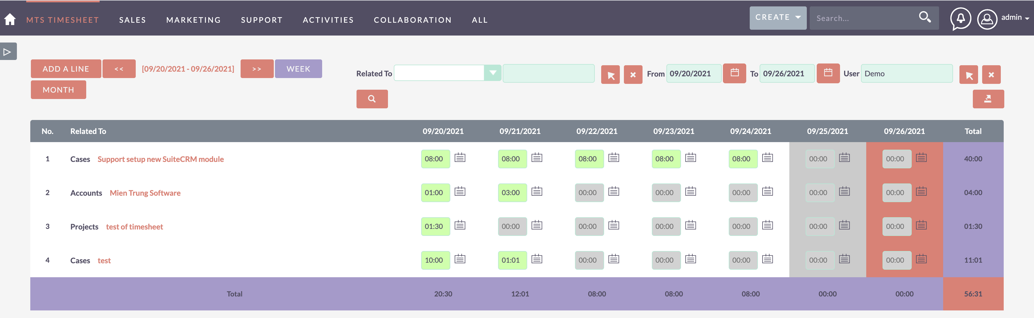 MTS Timesheet screenshot #1