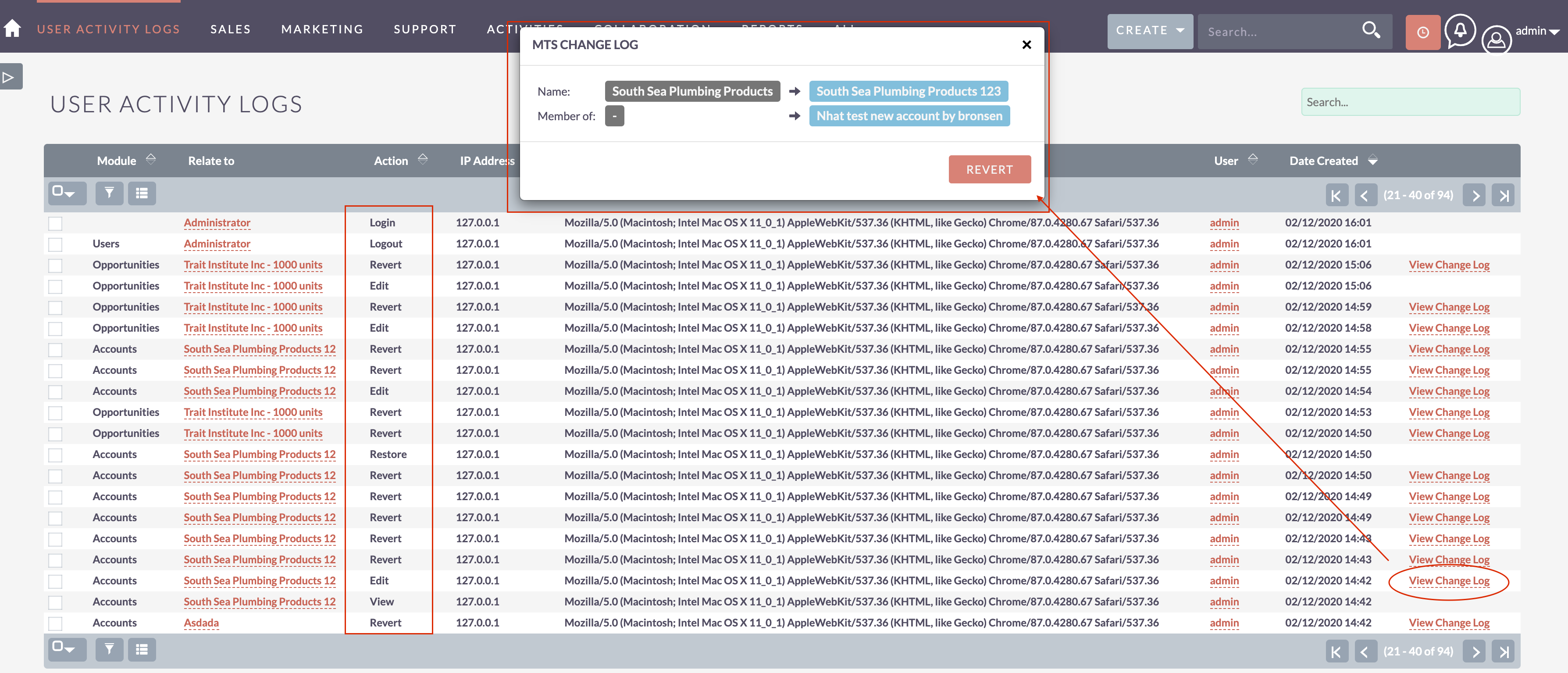 MTS User Activity Log screenshot #1
