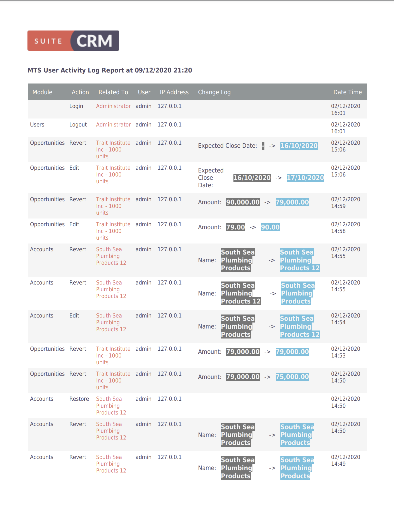 MTS User Activity Log screenshot #2
